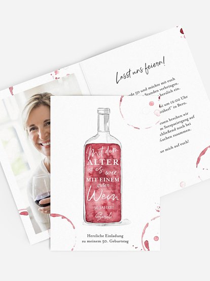 Einladung 50. Geburtstag Weinflasche