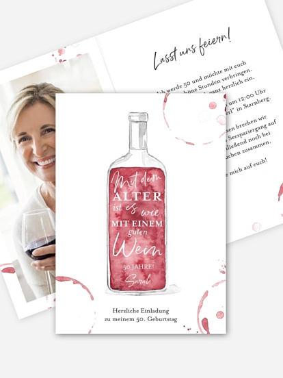Einladung 50. Geburtstag Weinflasche