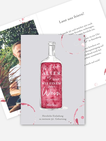 Einladung 50. Geburtstag Weinflasche