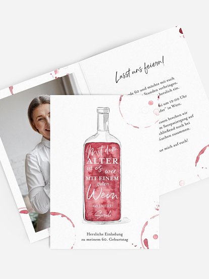 Einladung 60. Geburtstag Weinflasche