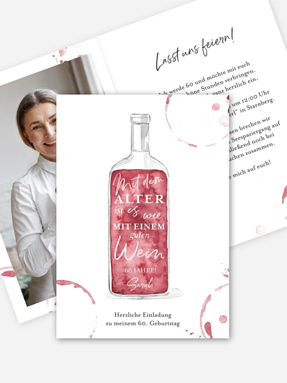 Einladung 60. Geburtstag Weinflasche