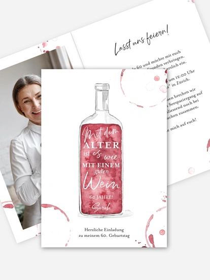 Einladung 60. Geburtstag Weinflasche