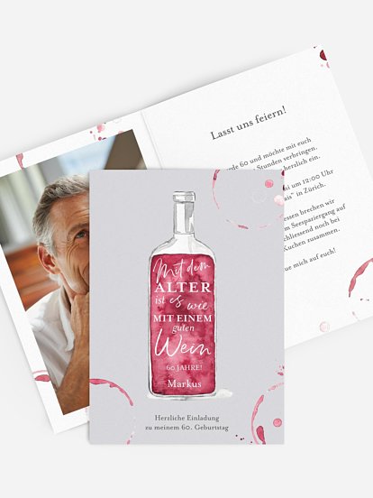 Einladung 60. Geburtstag Weinflasche