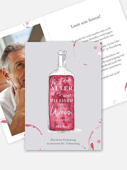 Einladung 60. Geburtstag Weinflasche