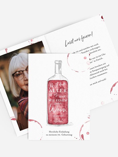 Einladung 70. Geburtstag Weinflasche