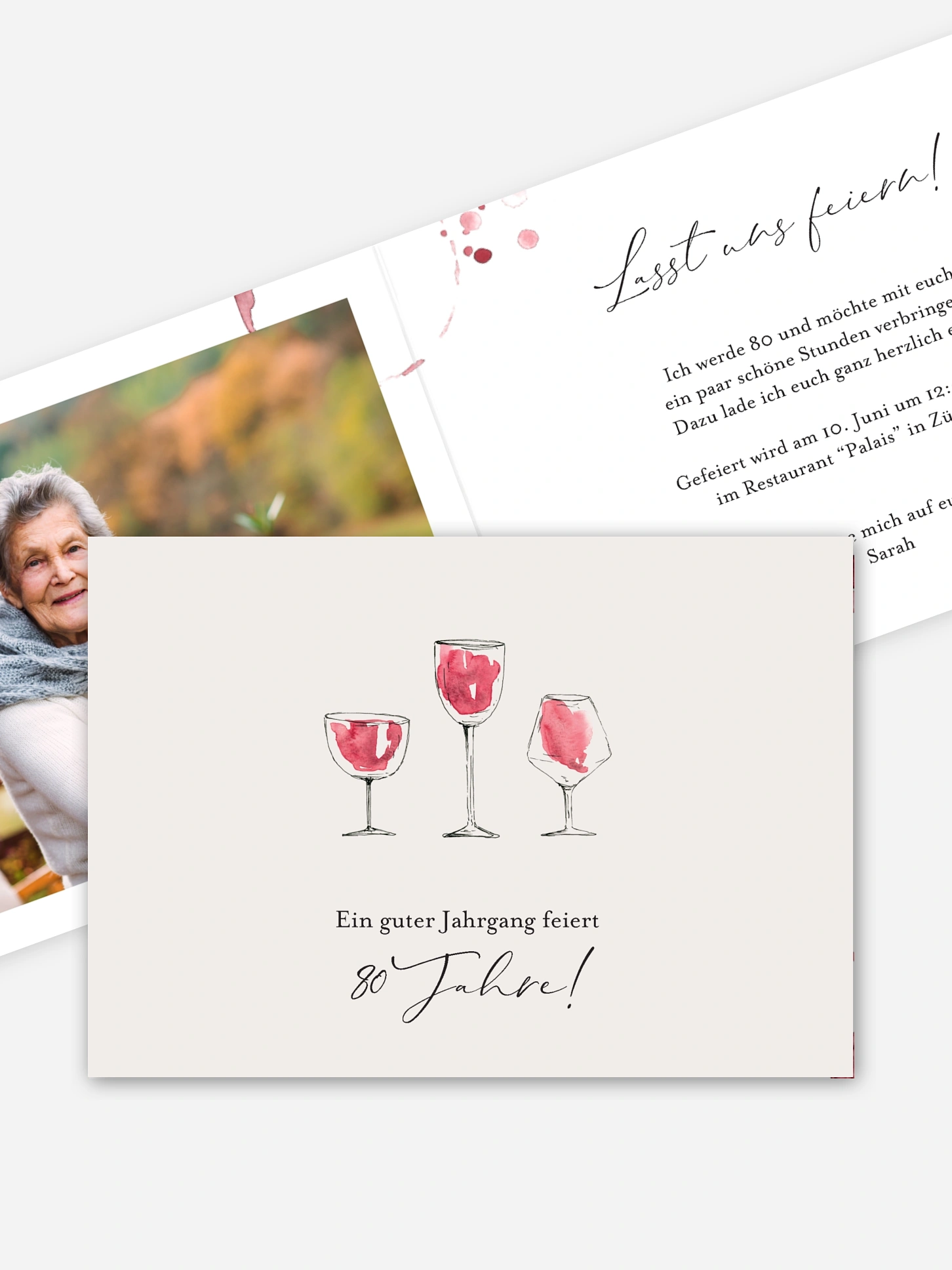 Einladung 80. Geburtstag Wein