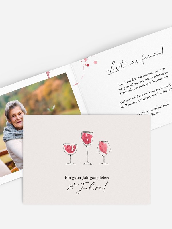 Einladung 80. Geburtstag Wein
