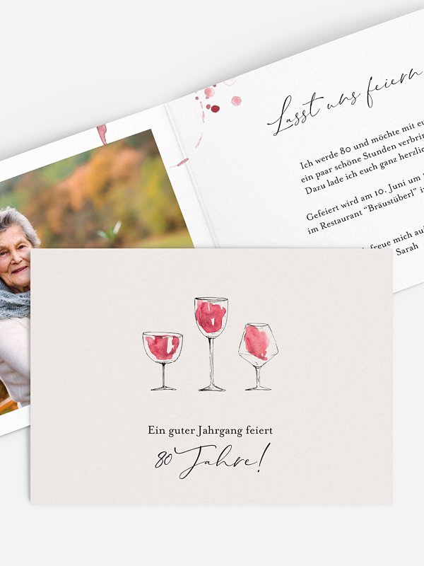 Einladung 80. Geburtstag Wein