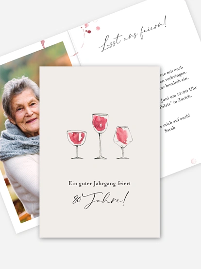 Einladung 80. Geburtstag Wein