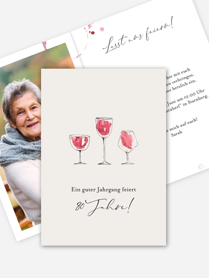 Einladung 80. Geburtstag Wein