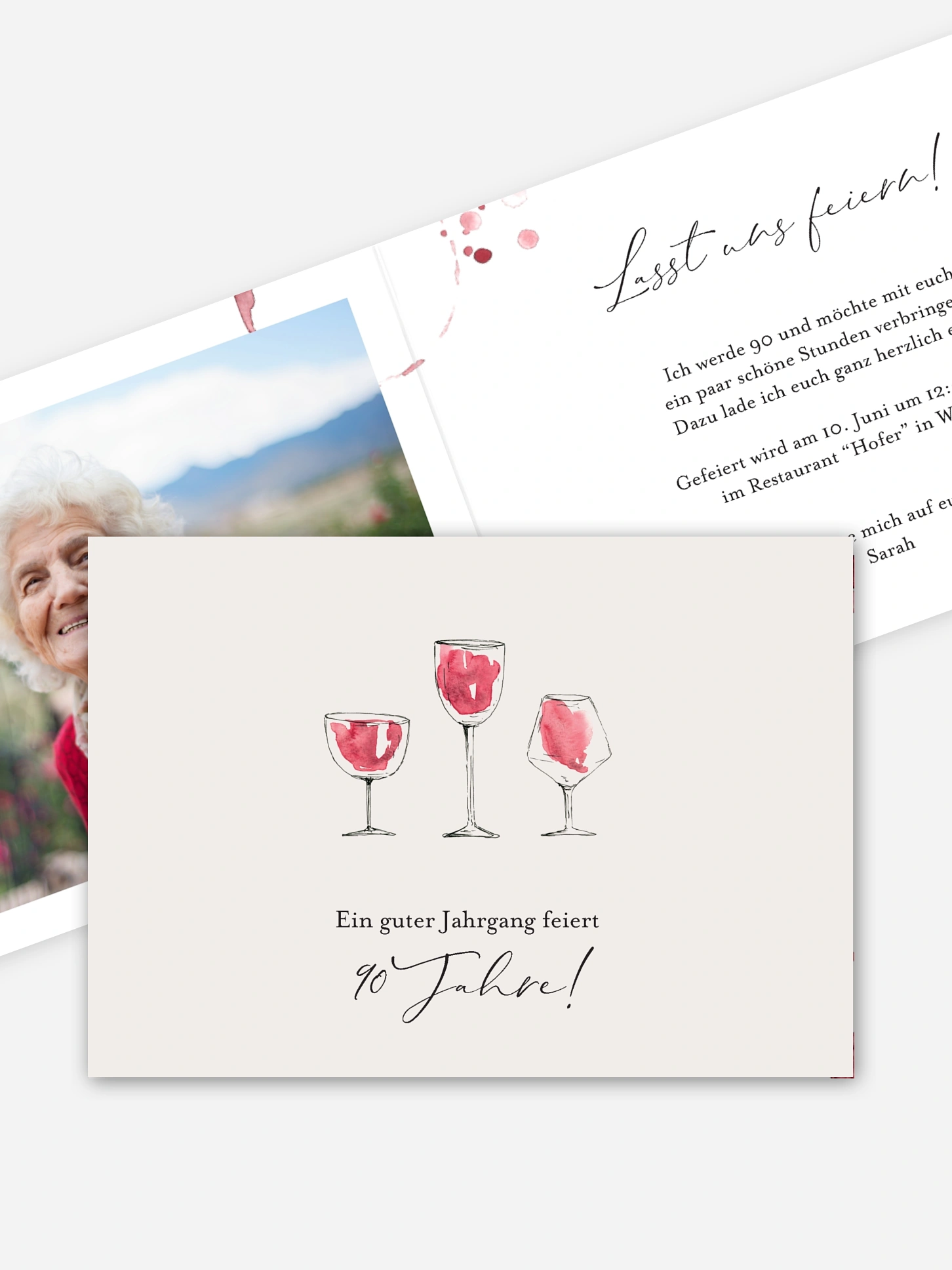 Einladung 90. Geburtstag Wein