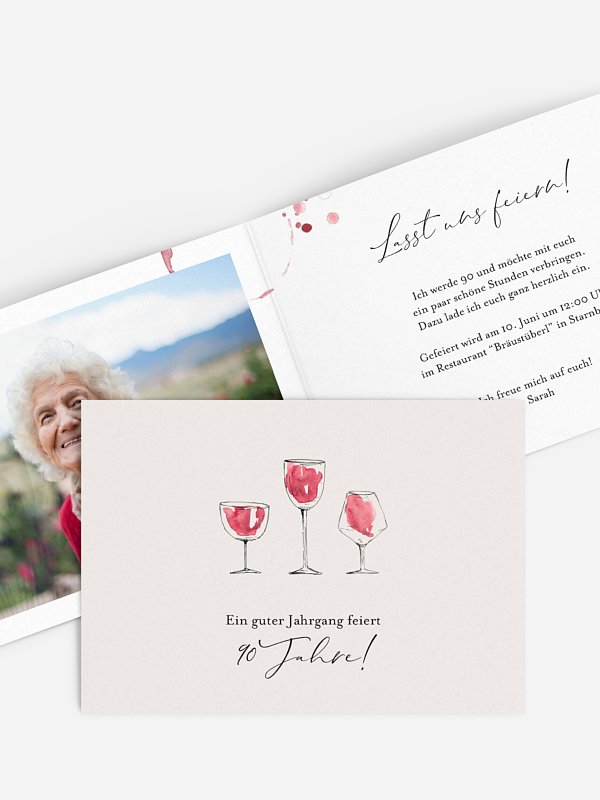 Einladung 90. Geburtstag Wein