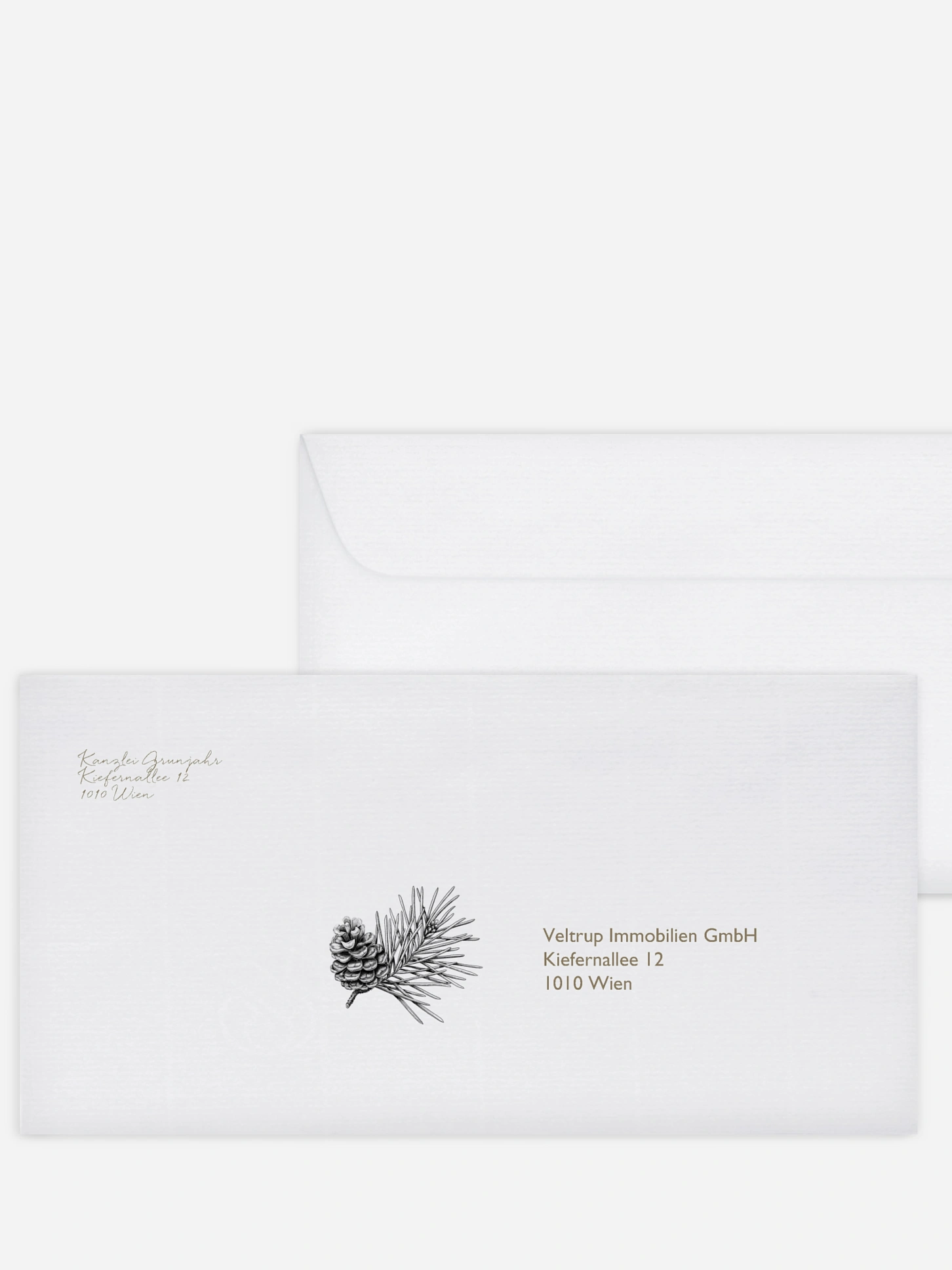 Bedruckte Umschläge geschäftl. Weihnachten Pinebranch Kraftpapier