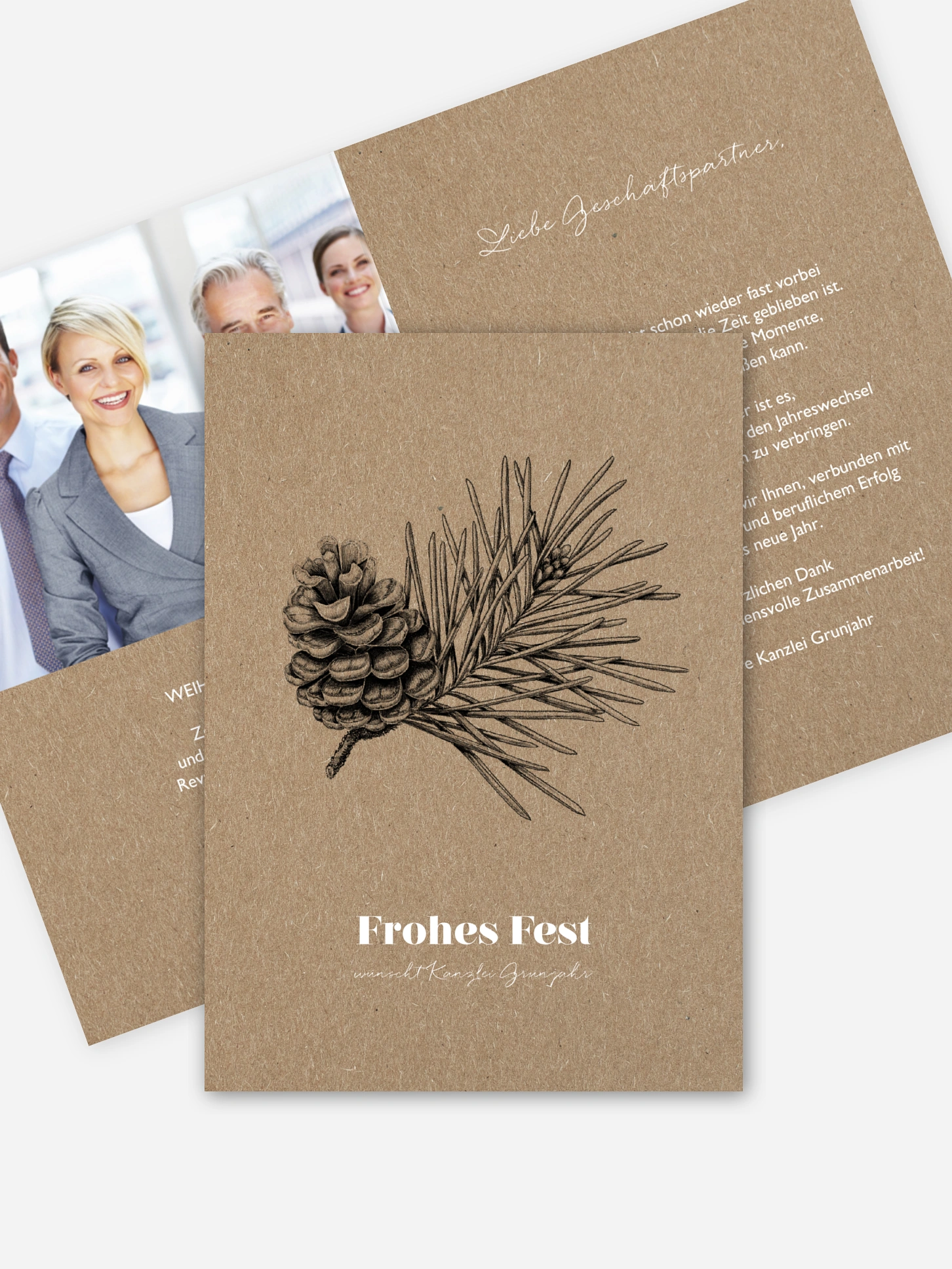 Geschäftliche Weihnachtskarte Pinebranch Kraftpapier