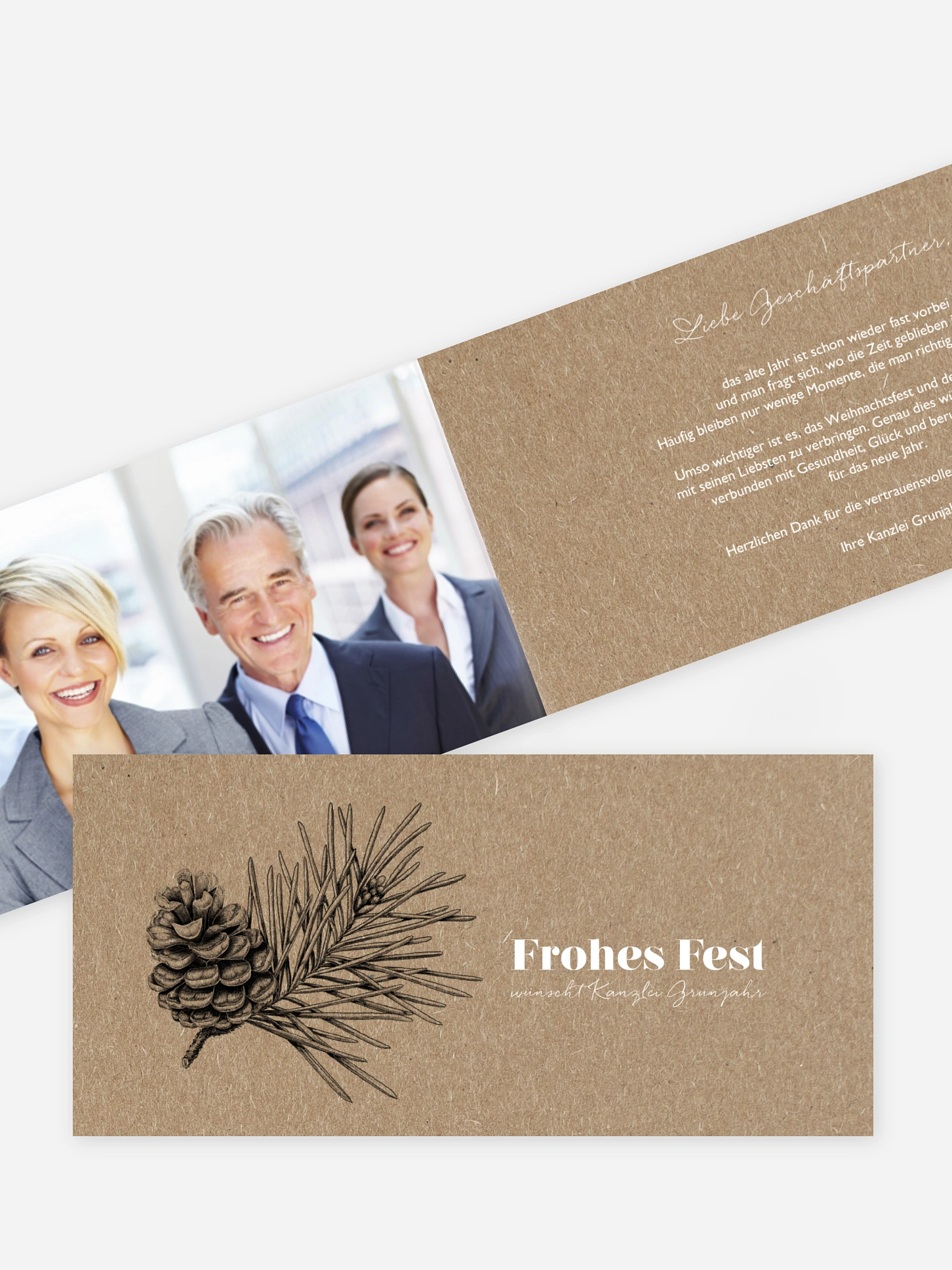 Geschäftliche Weihnachtskarte Pinebranch Kraftpapier