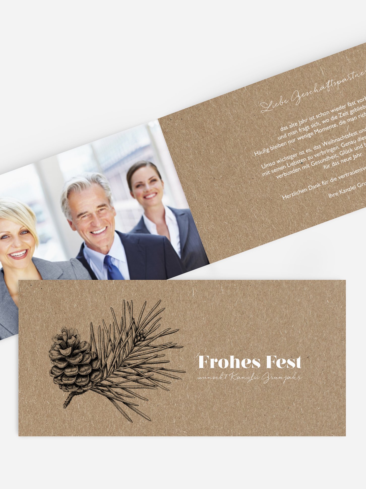 Geschäftliche Weihnachtskarte Pinebranch Kraftpapier
