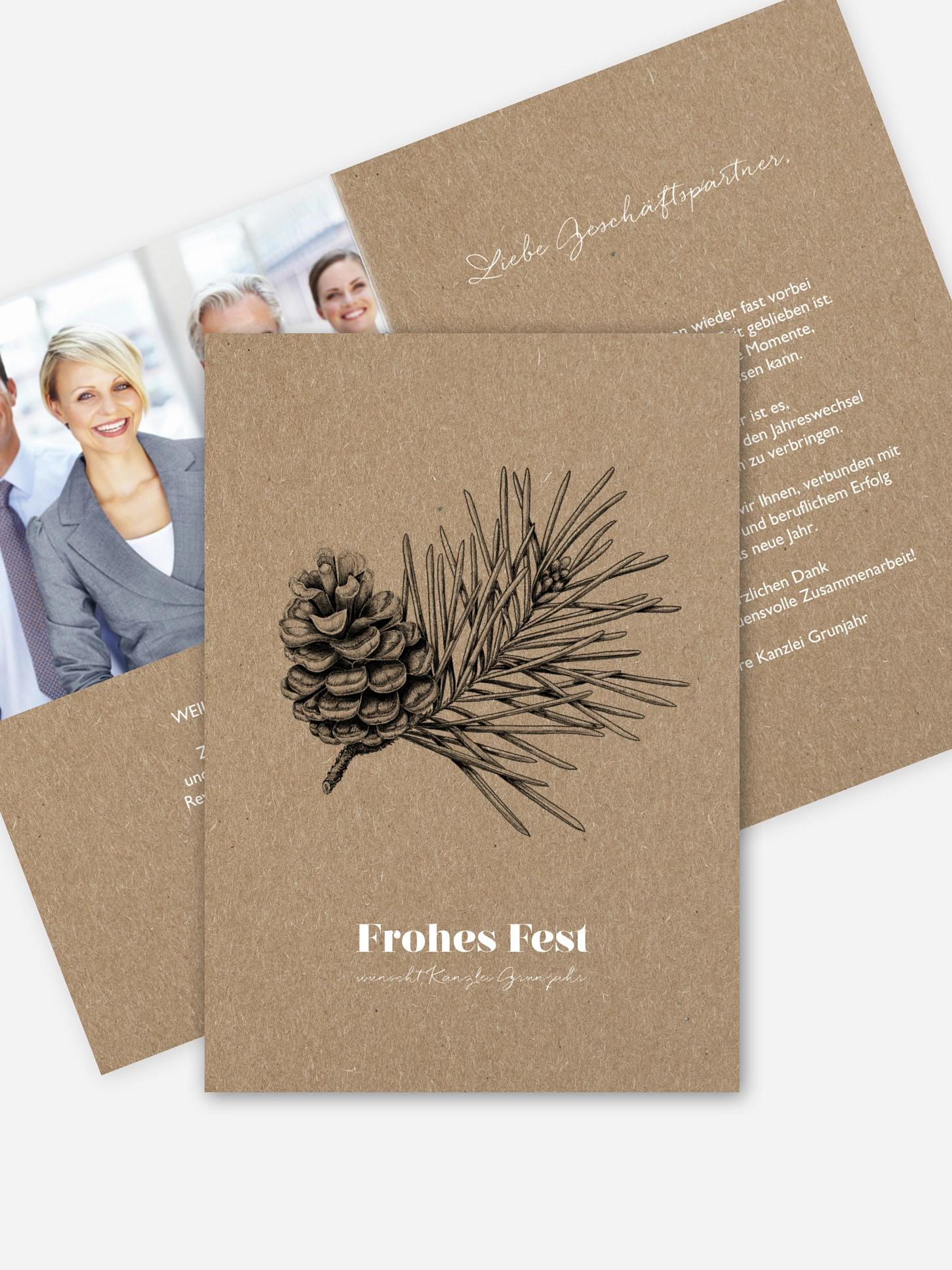 Geschäftliche Weihnachtskarte Pinebranch Kraftpapier