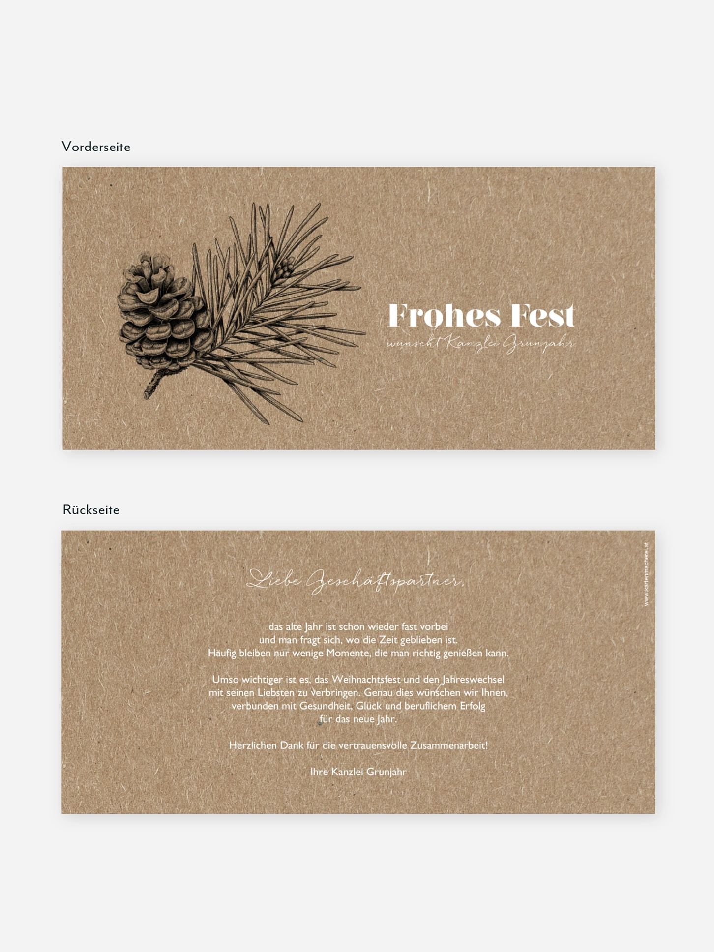 Geschäftliche Weihnachtskarte Pinebranch Kraftpapier