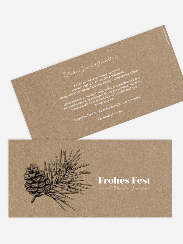 Geschäftliche Weihnachtskarte Pinebranch Kraftpapier