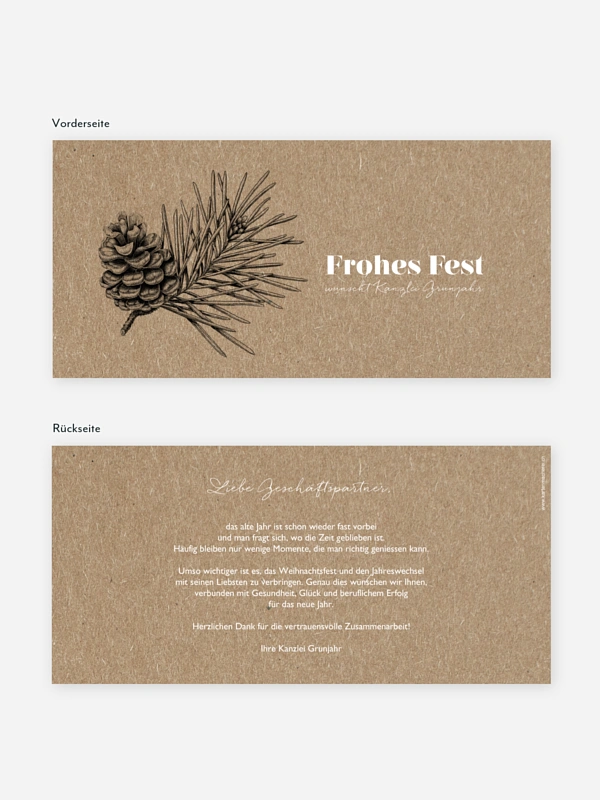 Geschäftliche Weihnachtskarte Pinebranch Kraftpapier