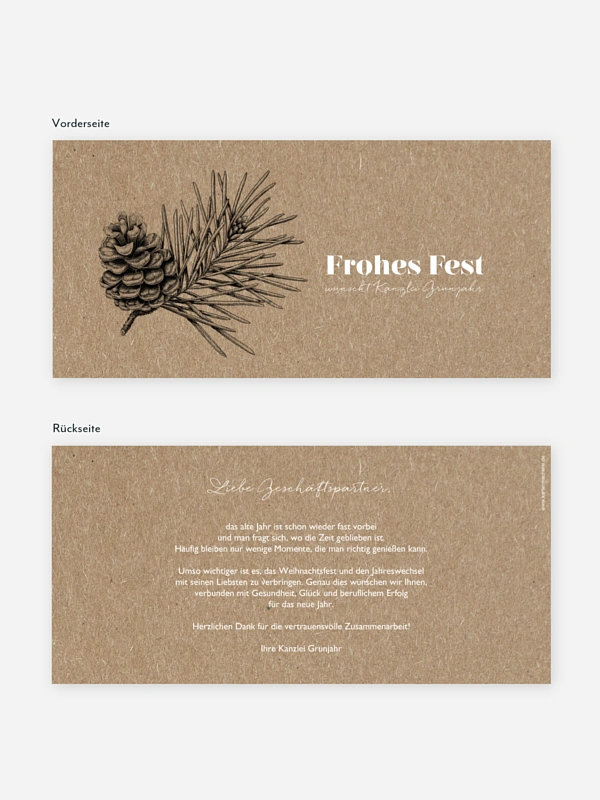 Geschäftliche Weihnachtskarte Pinebranch Kraftpapier