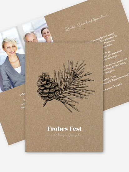Geschäftliche Weihnachtskarte Pinebranch Kraftpapier