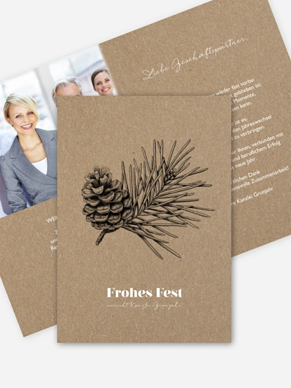 Geschäftliche Weihnachtskarte Pinebranch Kraftpapier
