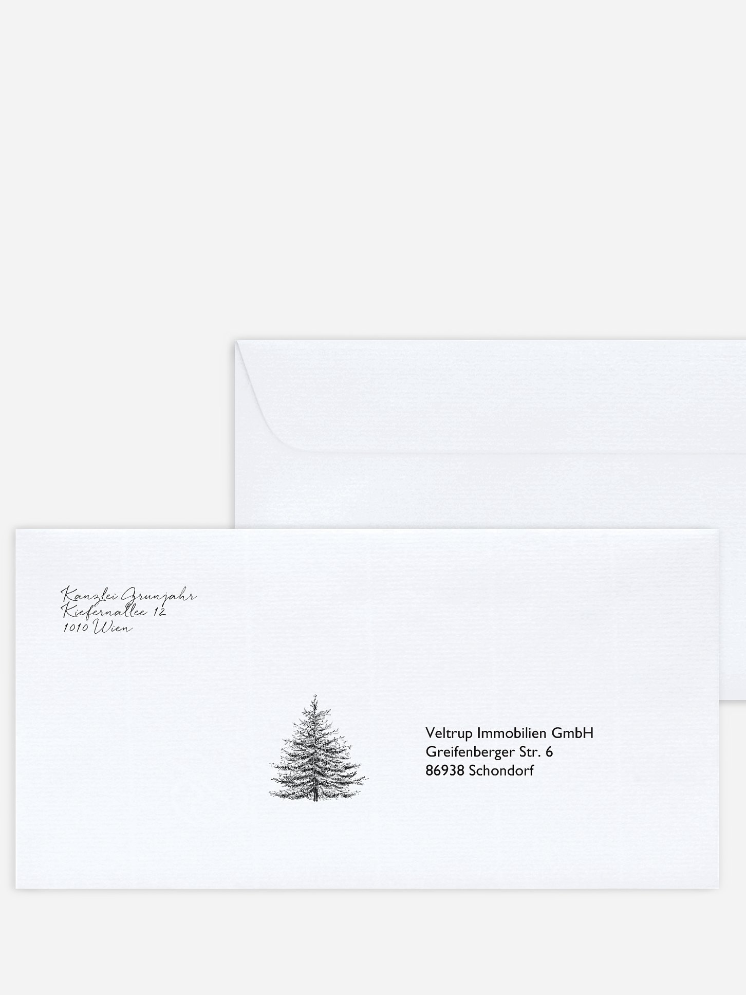 Bedruckte Umschläge geschäftl. Weihnachten Pinetree