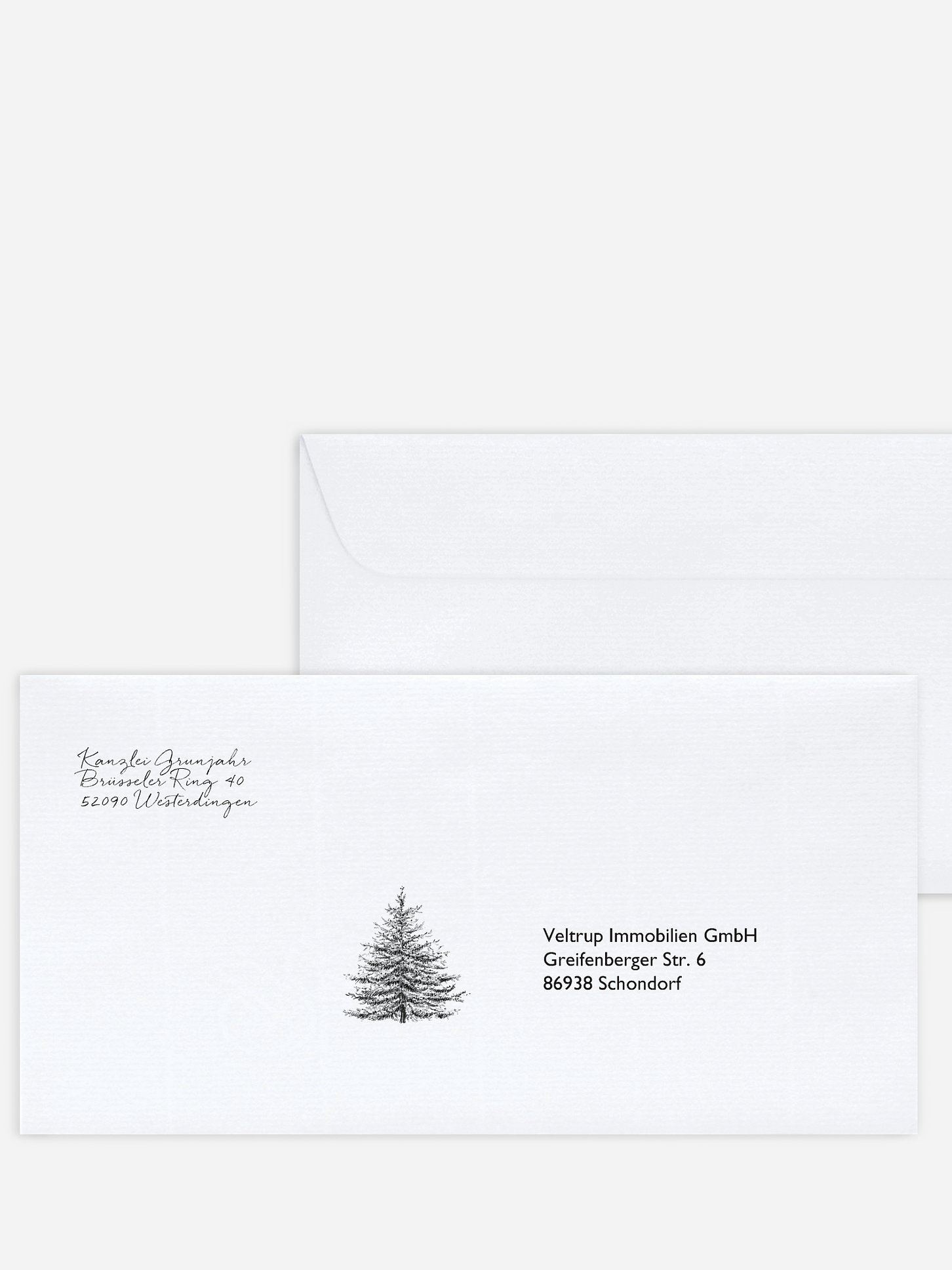 Bedruckte Umschläge geschäftl. Weihnachten Pinetree