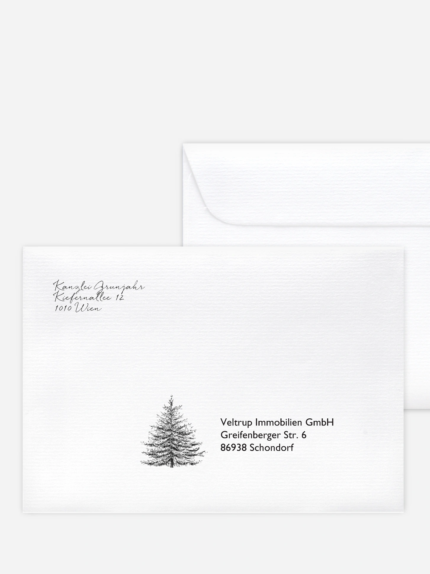Bedruckte Umschläge geschäftl. Weihnachten Pinetree