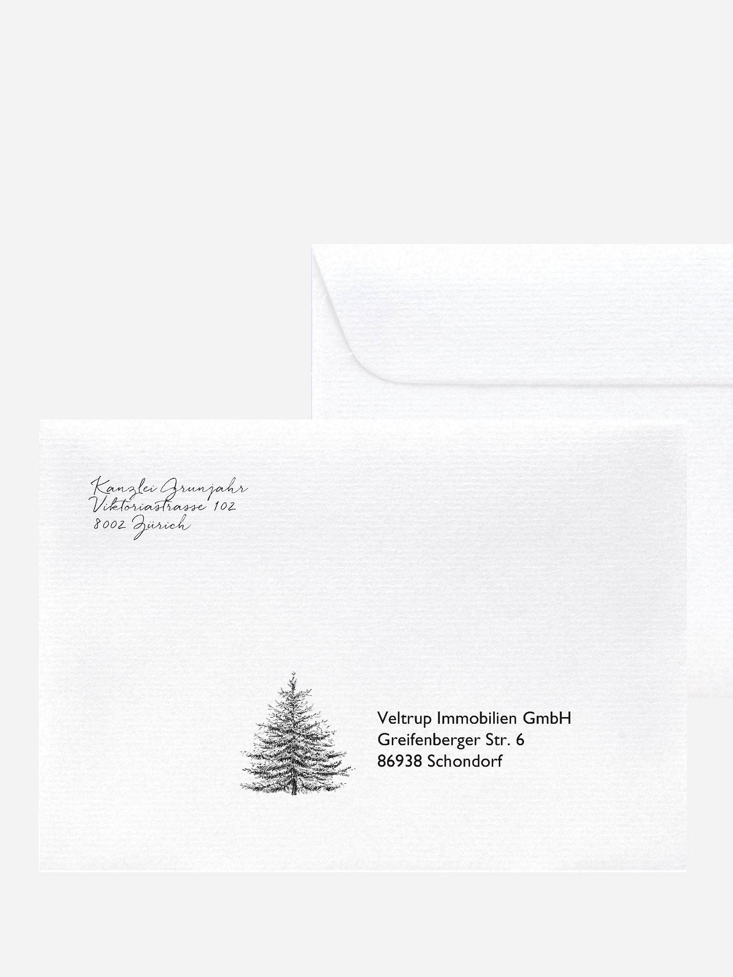 Bedruckte Umschläge geschäftl. Weihnachten Pinetree