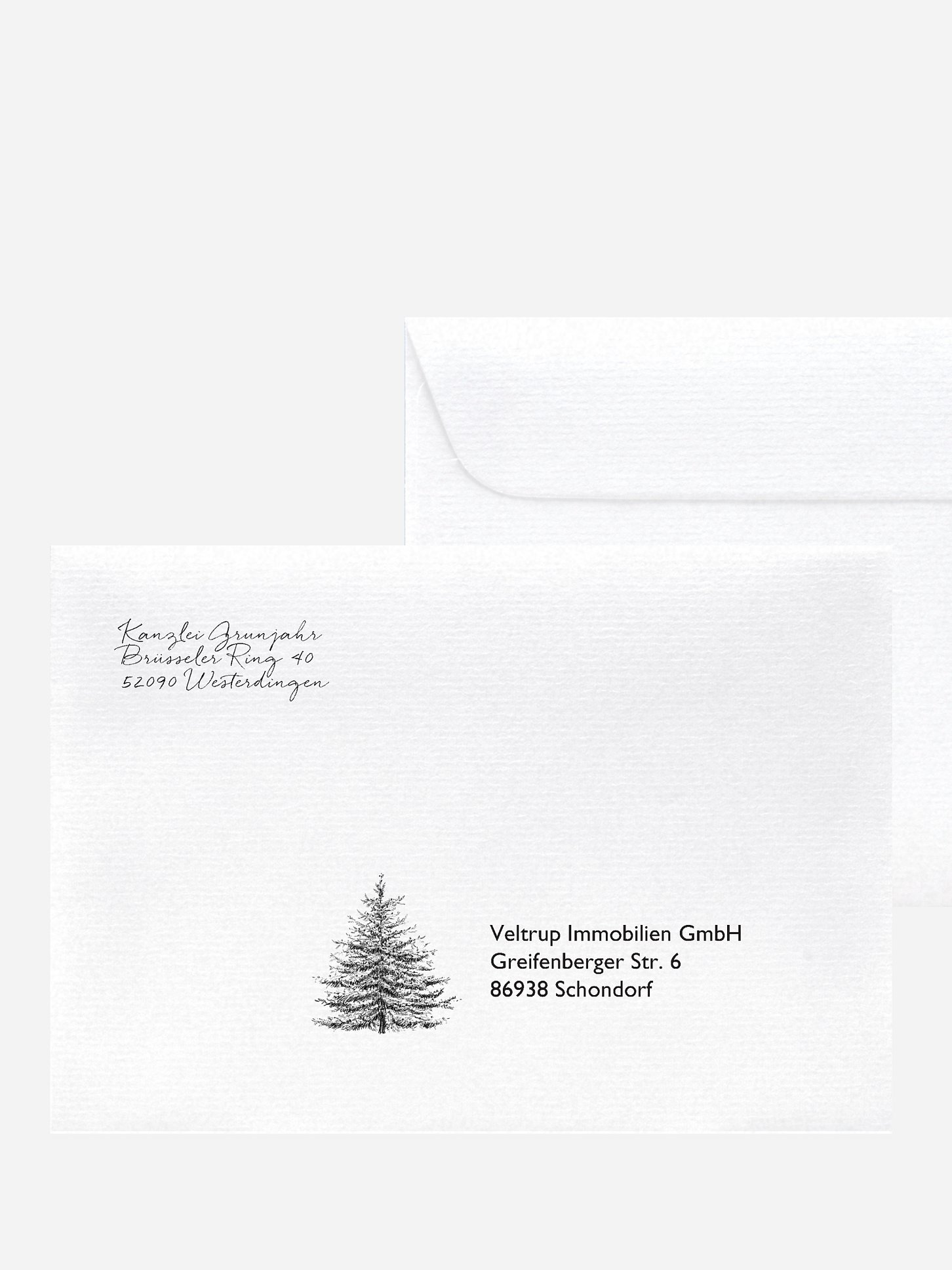 Bedruckte Umschläge geschäftl. Weihnachten Pinetree