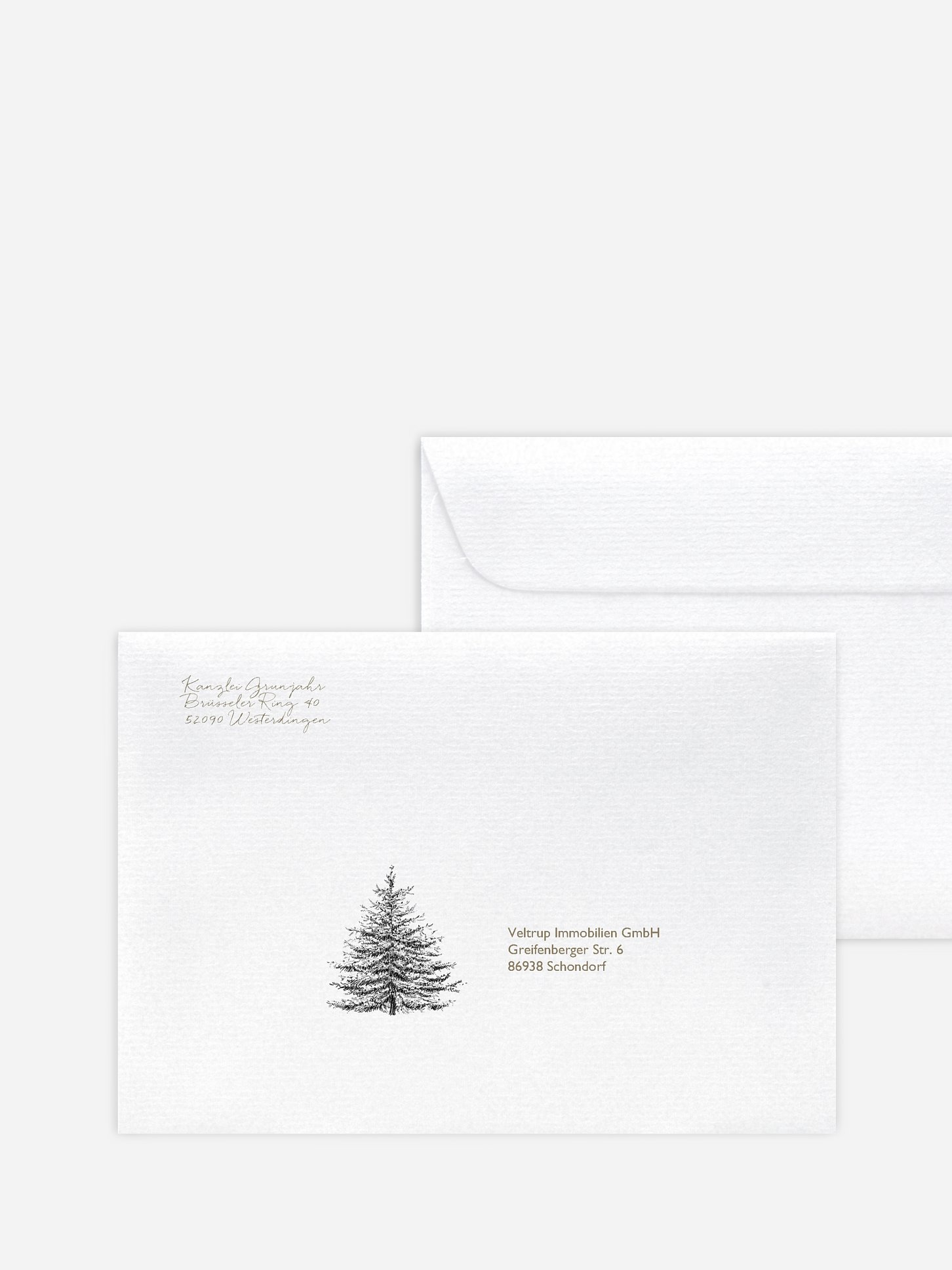 Bedruckte Umschläge geschäftl. Weihnachten Pinetree Kraftpapier