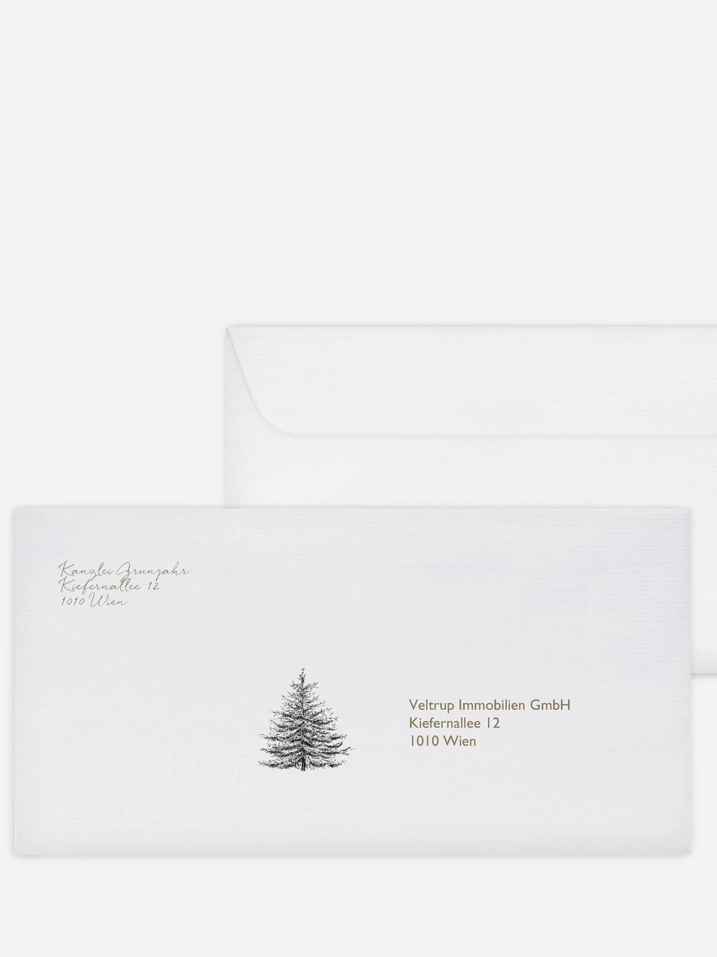 Bedruckte Umschläge geschäftl. Weihnachten Pinetree Kraftpapier