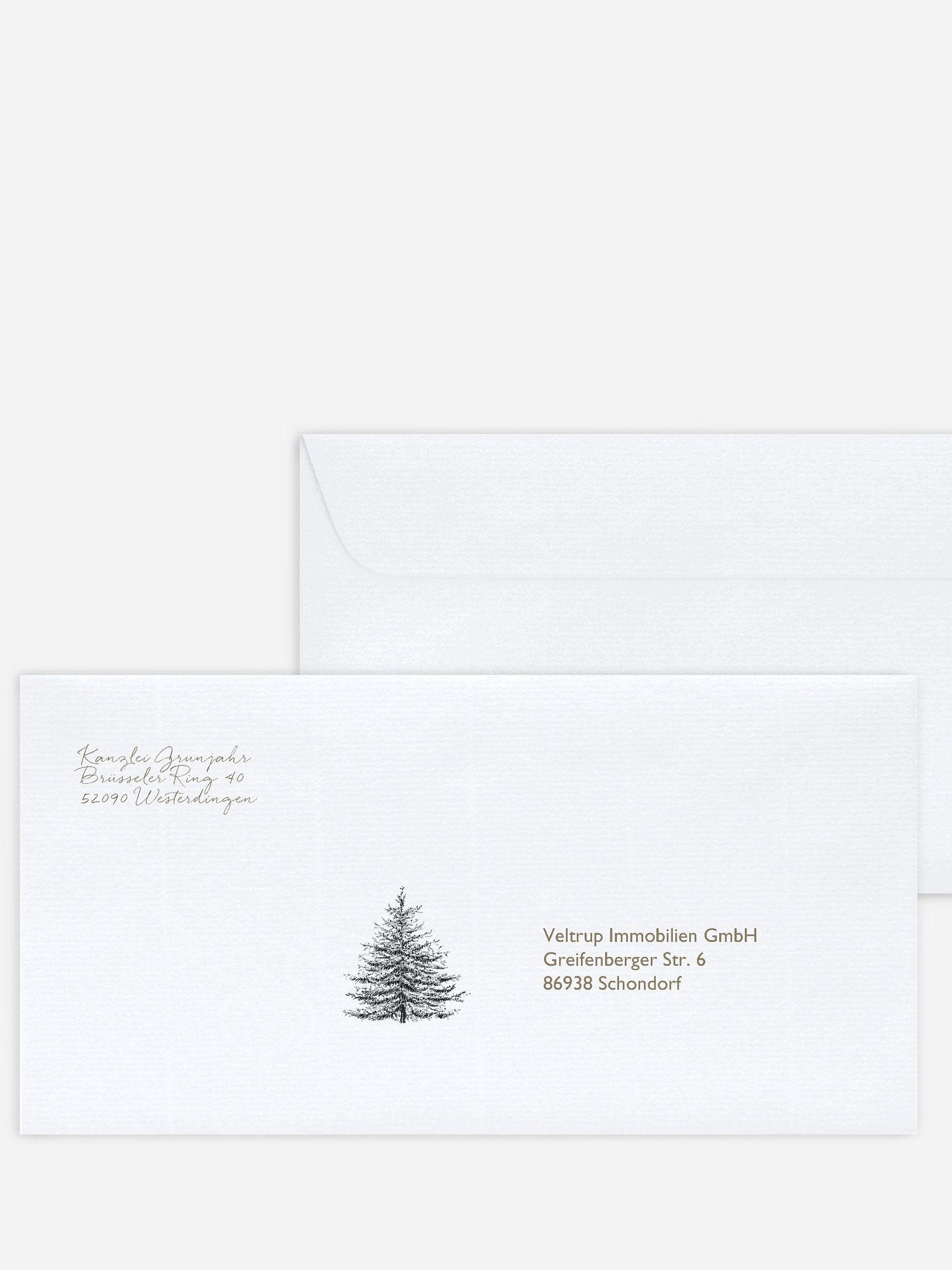 Bedruckte Umschläge geschäftl. Weihnachten Pinetree Kraftpapier
