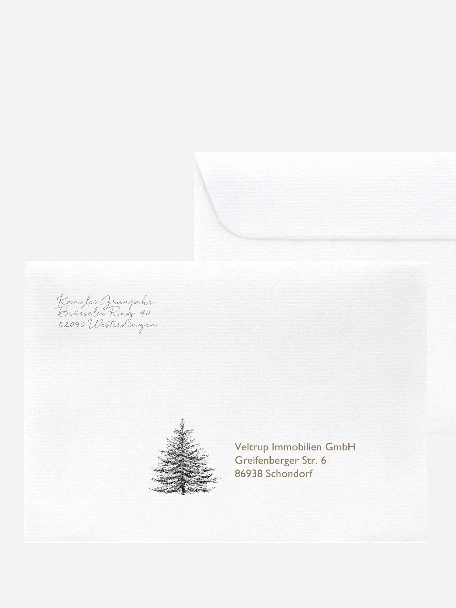 Bedruckte Umschläge geschäftl. Weihnachten Pinetree Kraftpapier