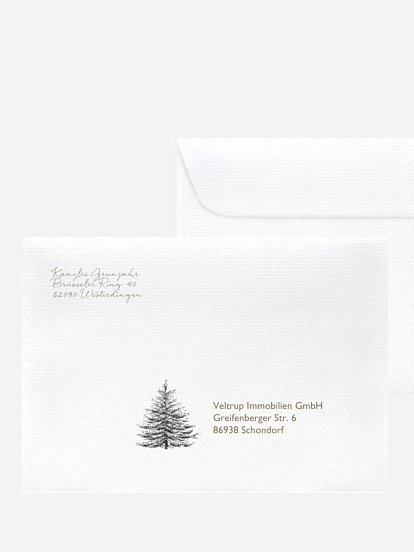 Bedruckte Umschläge geschäftl. Weihnachten Pinetree Kraftpapier