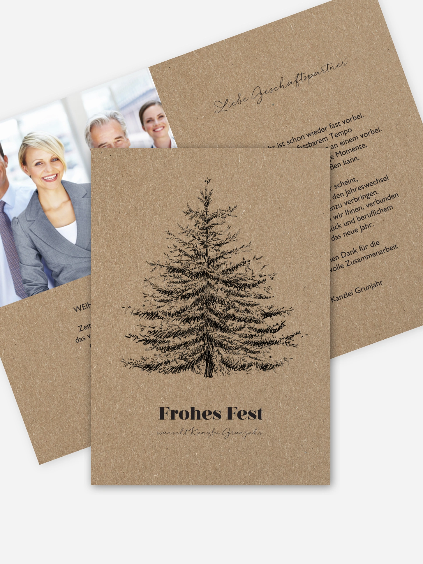 Geschäftliche Weihnachtskarte Pinetree Kraftpapier