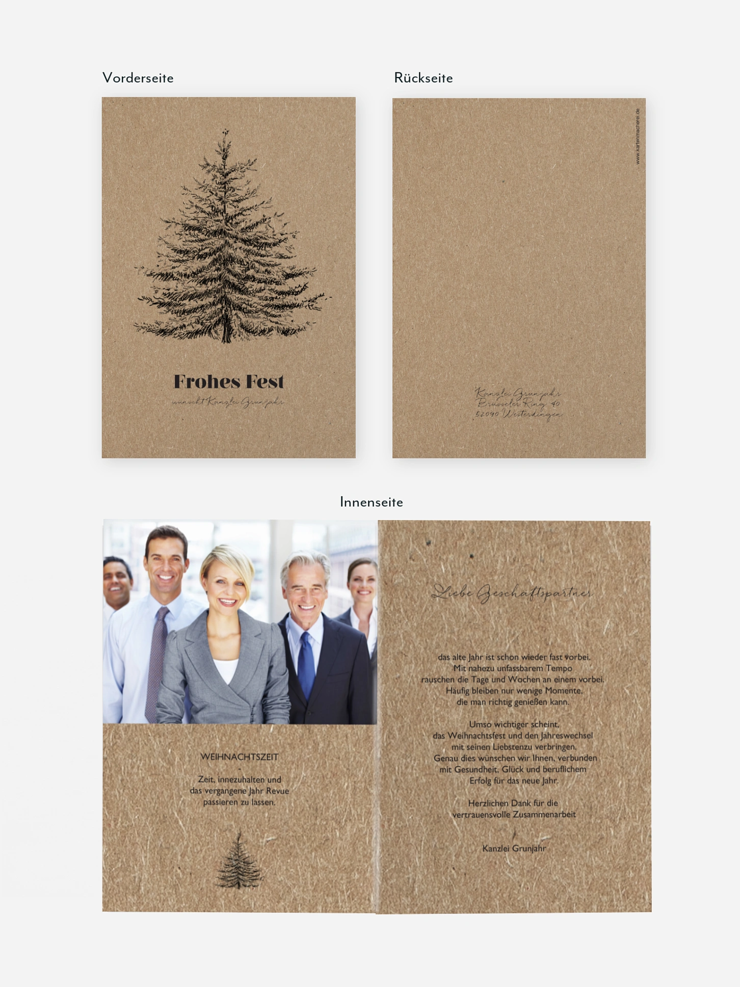 Geschäftliche Weihnachtskarte Pinetree Kraftpapier