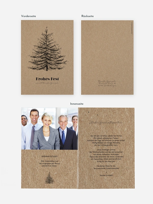 Geschäftliche Weihnachtskarte Pinetree Kraftpapier
