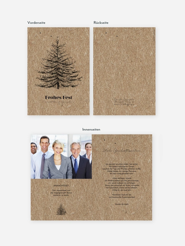 Geschäftliche Weihnachtskarte Pinetree Kraftpapier