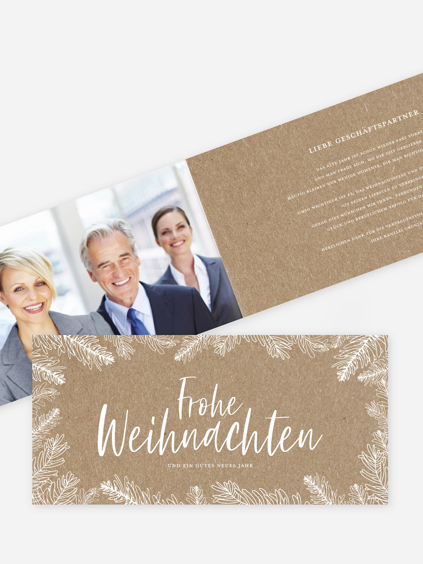 Geschäftliche Weihnachtskarte Tannenspiel Kraftpapier
