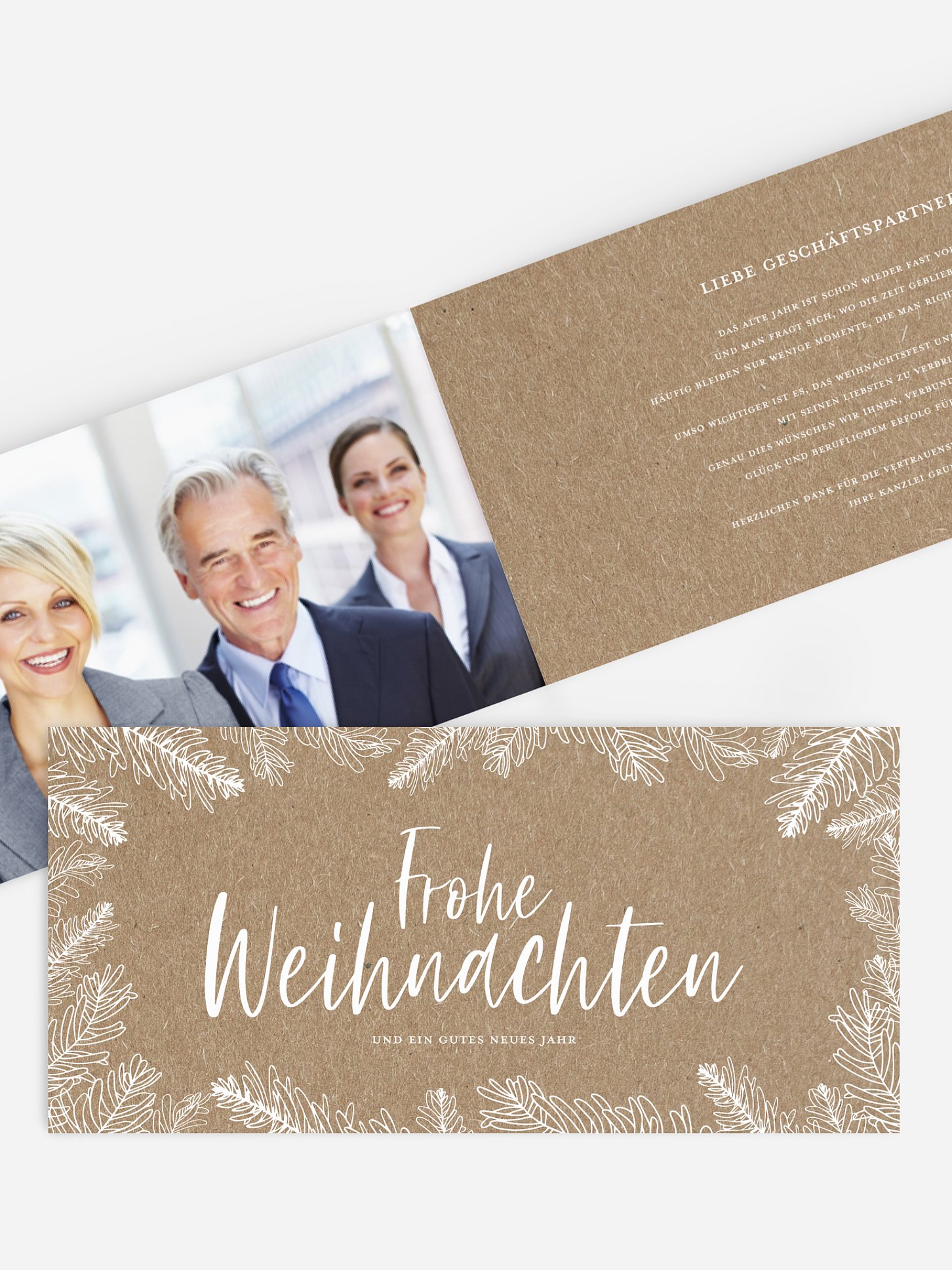 Geschäftliche Weihnachtskarte Tannenspiel Kraftpapier