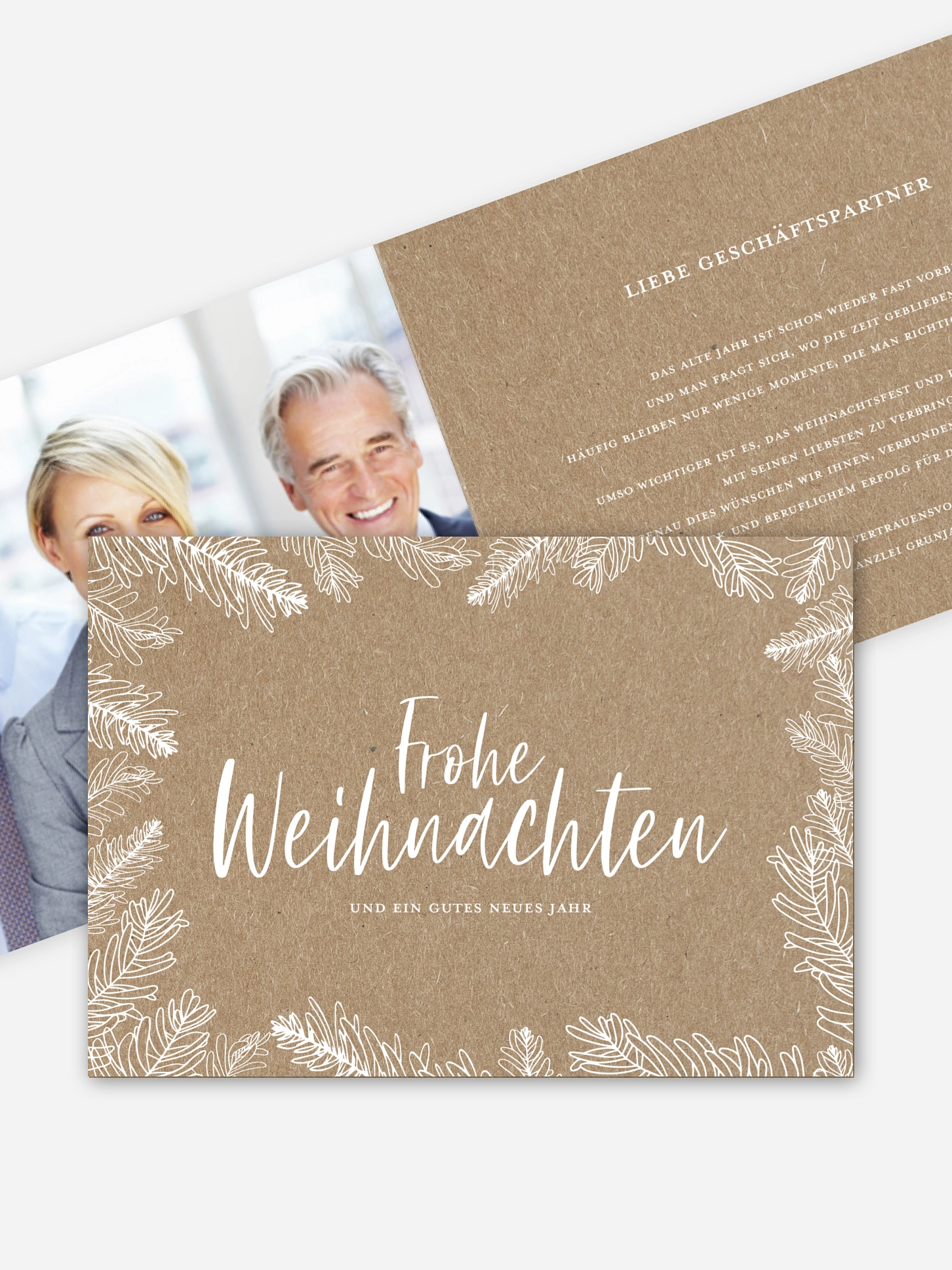 Geschäftliche Weihnachtskarte Tannenspiel Kraftpapier