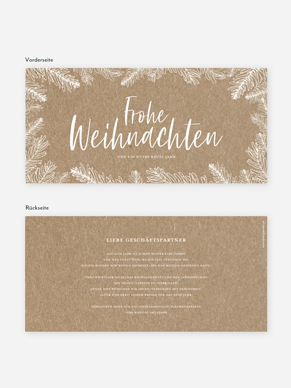 Geschäftliche Weihnachtskarte Tannenspiel Kraftpapier
