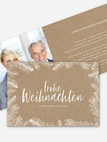 Geschäftliche Weihnachtskarte Tannenspiel Kraftpapier