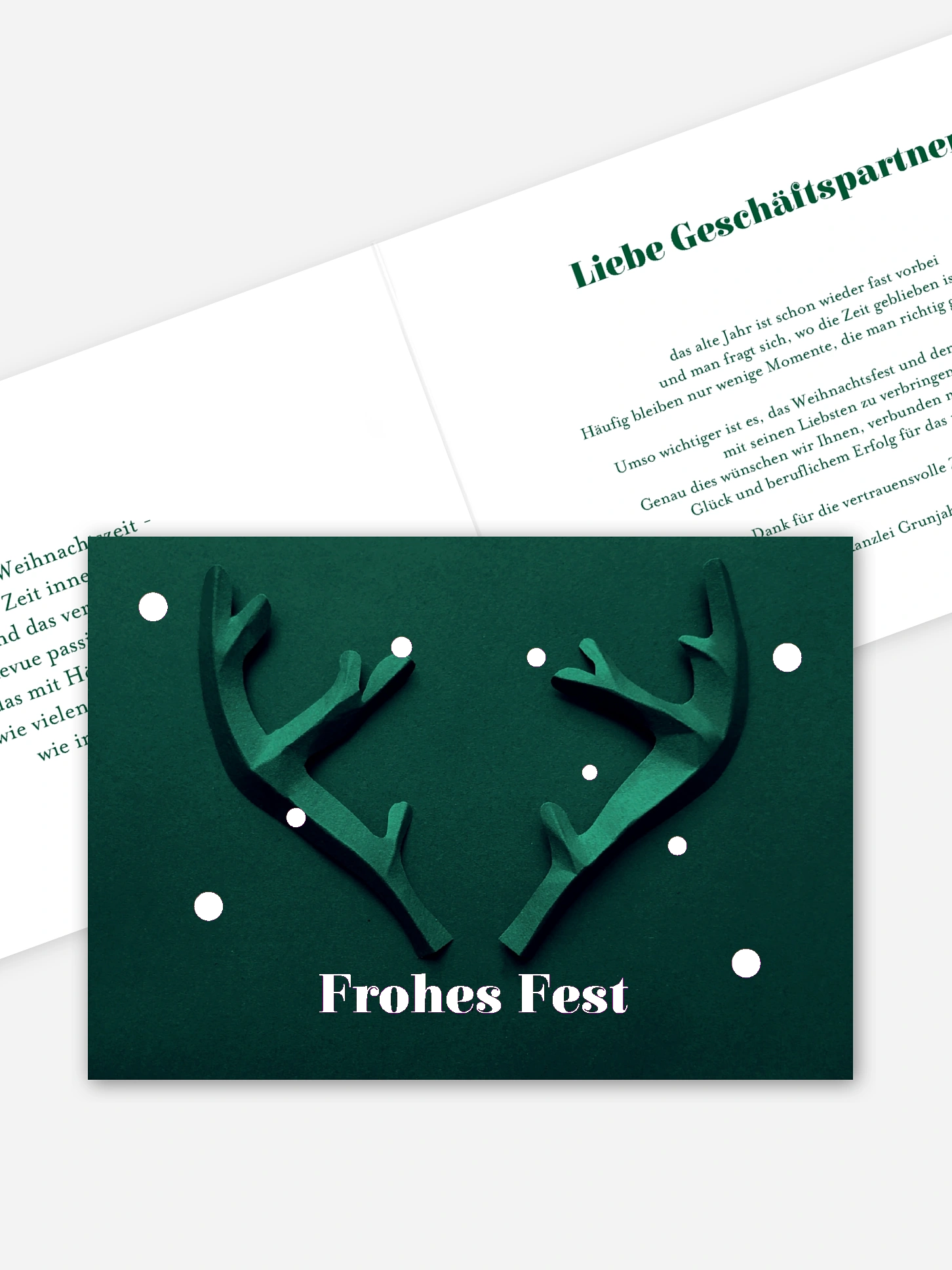 Geschäftliche Weihnachtskarte Papiergeweih