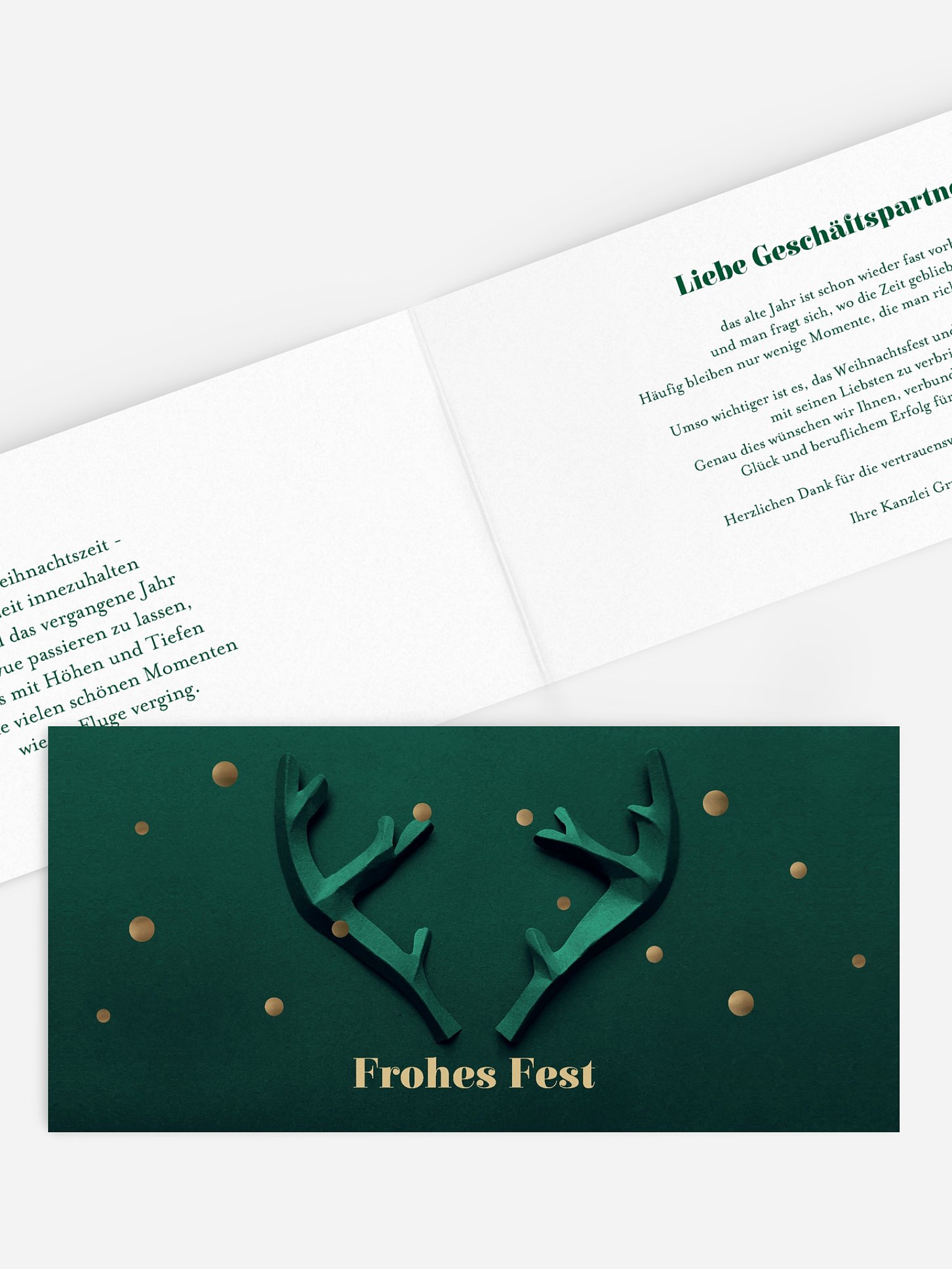 Geschäftliche Weihnachtskarte Papiergeweih