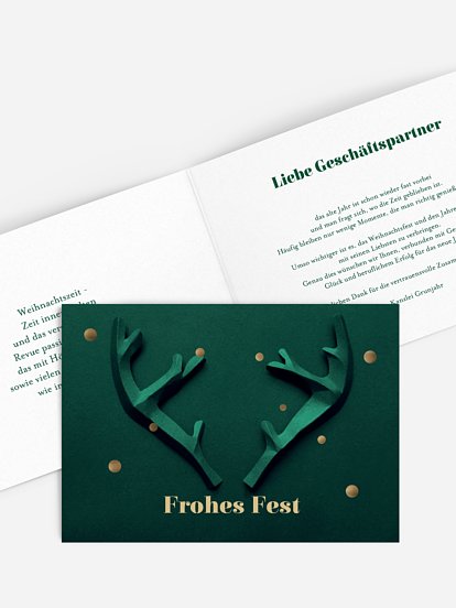 Geschäftliche Weihnachtskarte Papiergeweih