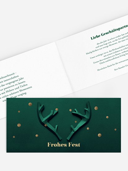 Geschäftliche Weihnachtskarte Papiergeweih